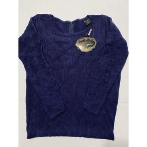 NWT Bergati Dress Women's L Purple Long Sleeve‎ Knit Textured Pullover Slit Y2K